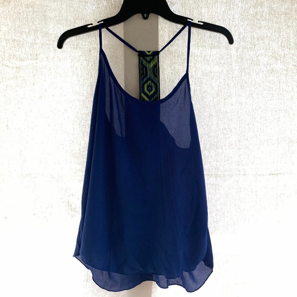 Rue 21 Blue See Through Razorback Tank w/ Designs